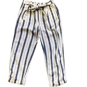Love Tree Striped Cropped Linen Viscose Belted Pants S 144A